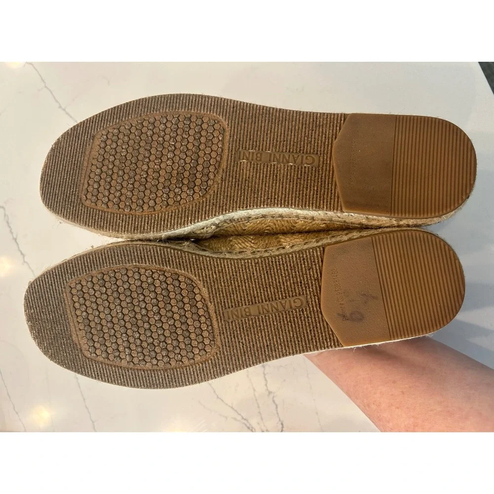 Gianni Bini Espadrille Flats Tan Ciao Bella Woven‎ Tropical Palm Leaf 8.5M